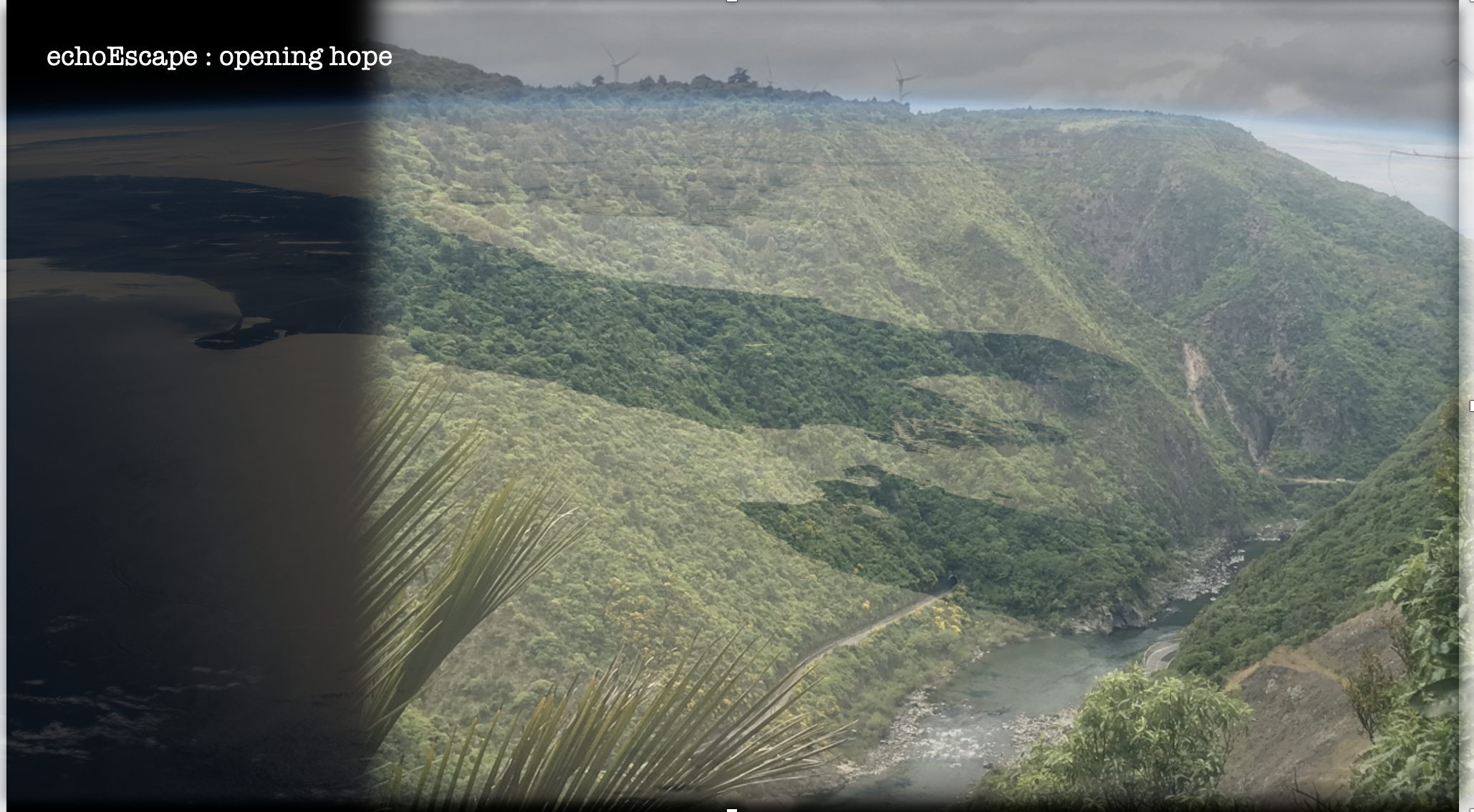 Manawatu gorge with overlay of shadowing north and south island of Aotearoa