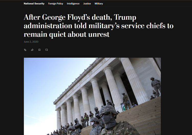Kyle Bibby, a former Marine captain, said he has been disappointed by the silence of senior military officials after Floyd’s death, especially in light of reports of white nationalism in the military. “Condemning racism and police brutality is not re