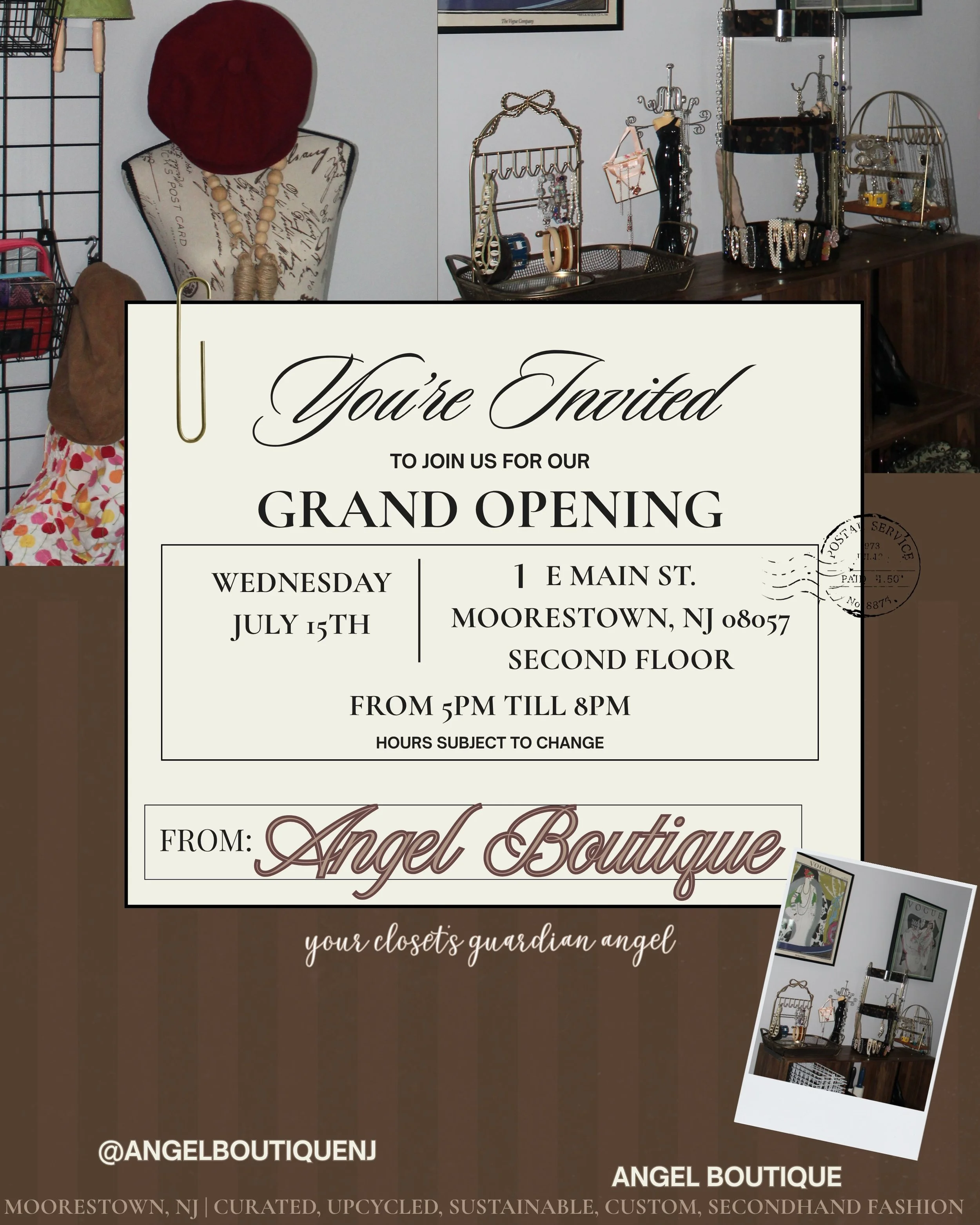 YOU&rsquo;RE INVITED TO OUR GRAND OPENING!! 🪽🤍
Join us on Wednesday, July 15th at 1 E. Main St, FLOOR 2, Moorestown, NJ from 5 PM&ndash;8 PM to celebrate the opening of Angel Boutique! Come shop curated finds, secondhand fashion, custom-designed pi