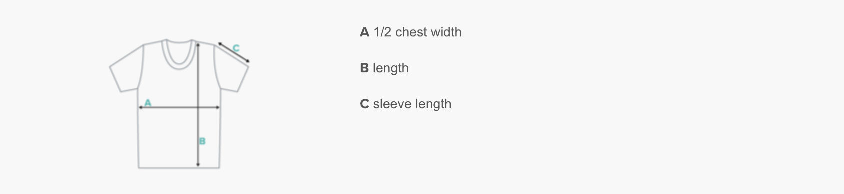 Line drawing of a T-shirt with labeled measurements for half chest width, length, and sleeve length.