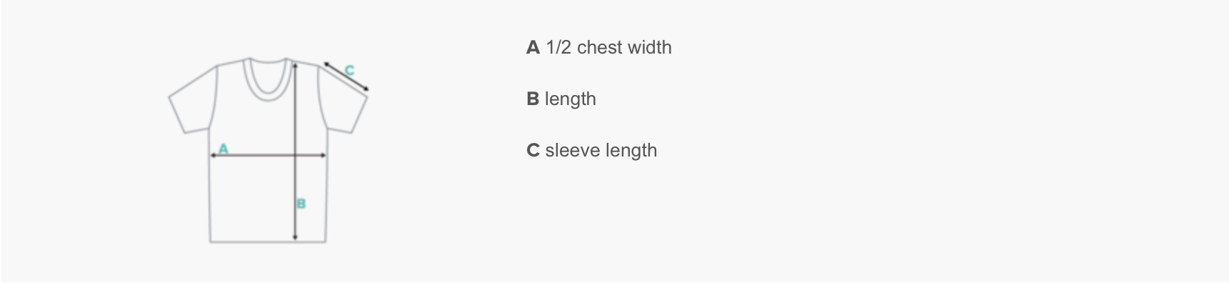 Diagram of a t-shirt with labeled measurements for half chest width, length, and sleeve length.