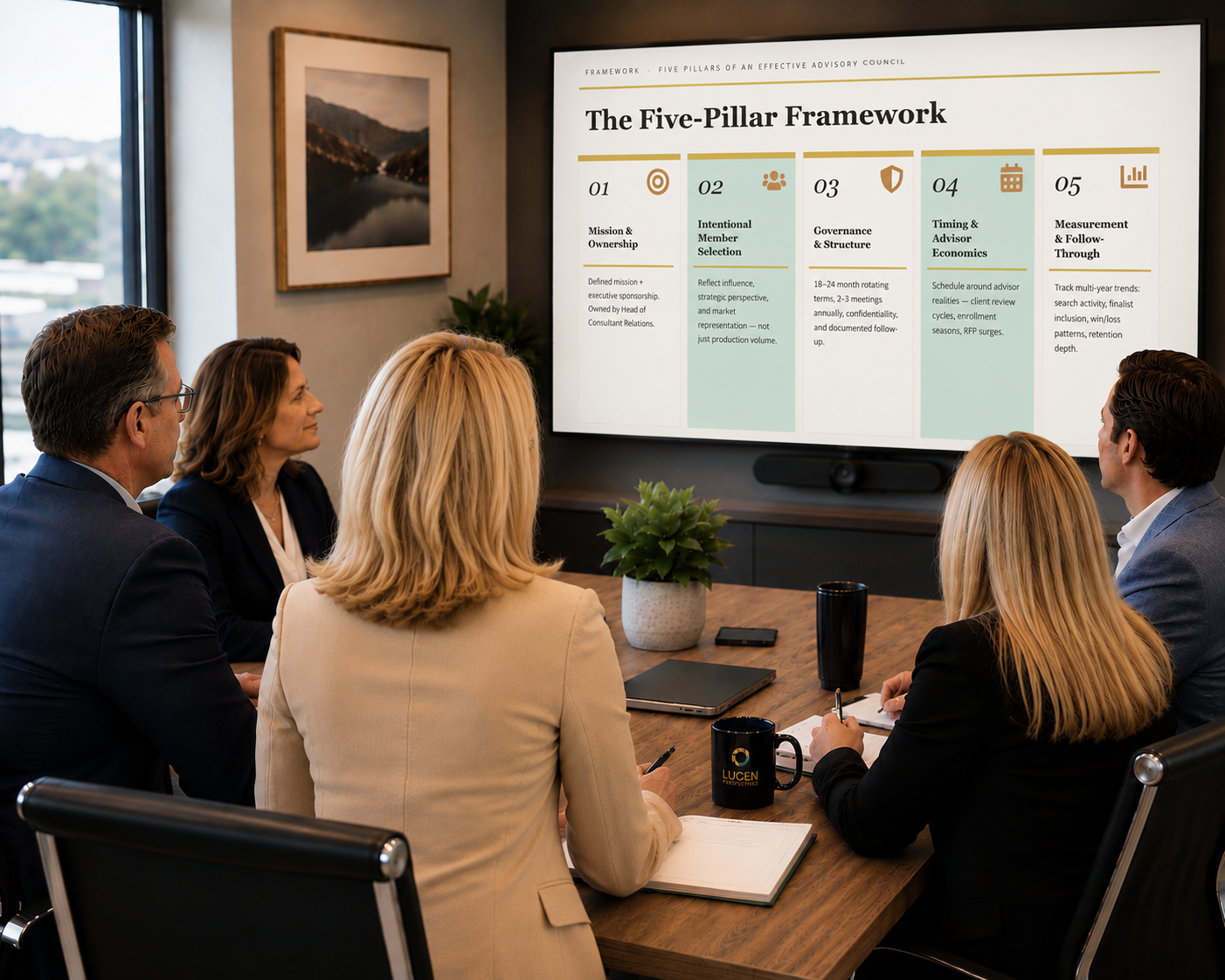 The Five-Pillar Framework: Mission & Ownership, Intentional Member Selection, Governance & Structure, Timing & Advisor Economics, Measurement & Follow-Through