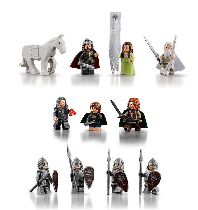 Wide shot of the 10 minifiigs included in Lego Set 11377