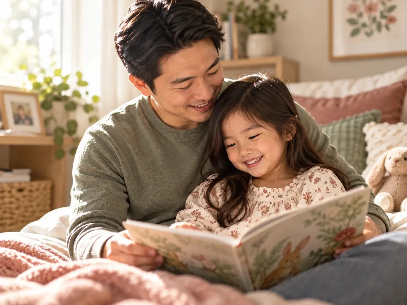 Illustrative image of a father reading with his daughter
