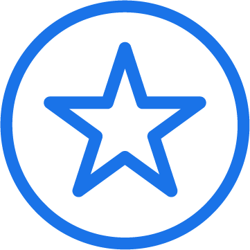Blue star inside a blue circle on a black background.