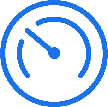 Blue speedometer icon showing a low or slow reading.