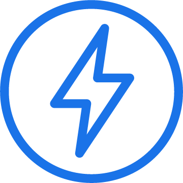 A blue electrical hazard warning symbol with a lightning bolt inside a circle.