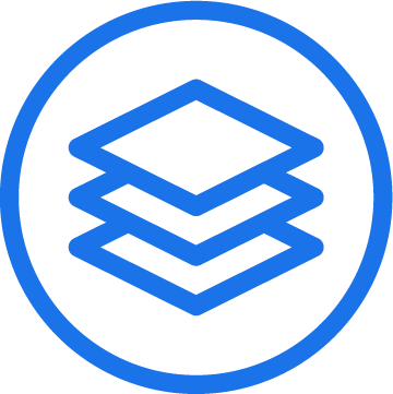 Icon with three stacked layers inside a circle, representing layers or stacking.