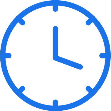 A blue clock showing the time as 3:00.