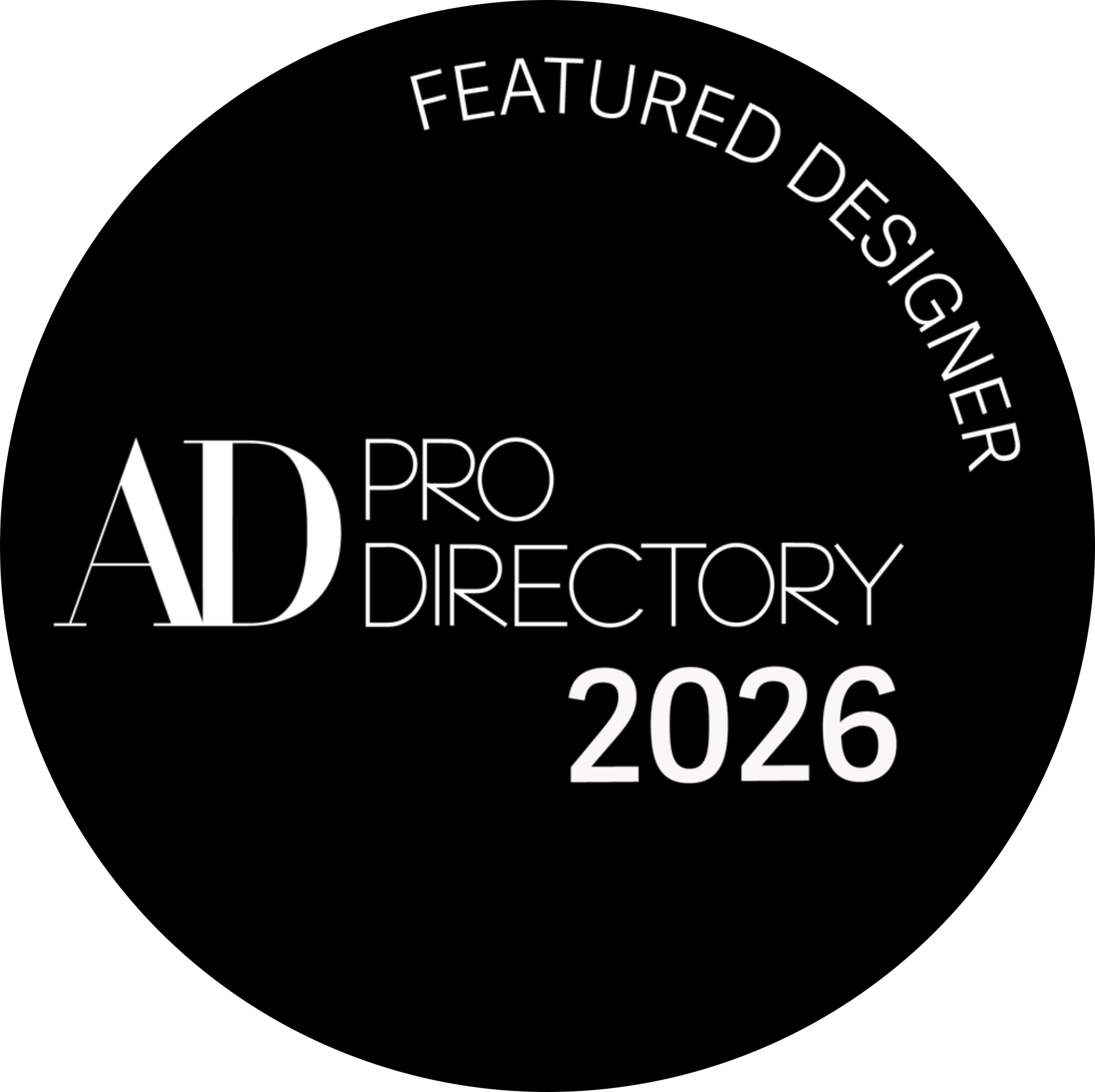 A black background with white text that reads, "Featured Designer" and "ADD PRODUCTION 2026," arranged in a circular pattern.