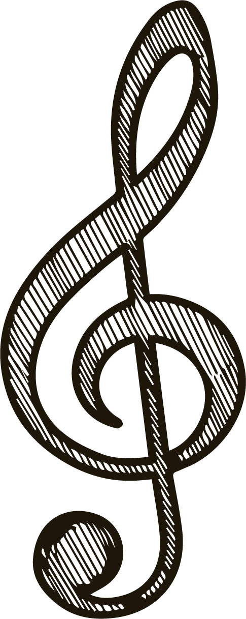 A brown treble clef musical symbol.