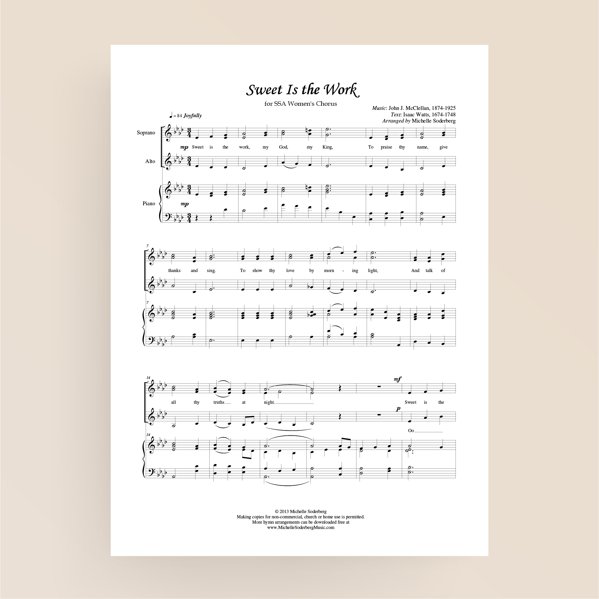 Sweet is the Work Sheet Music