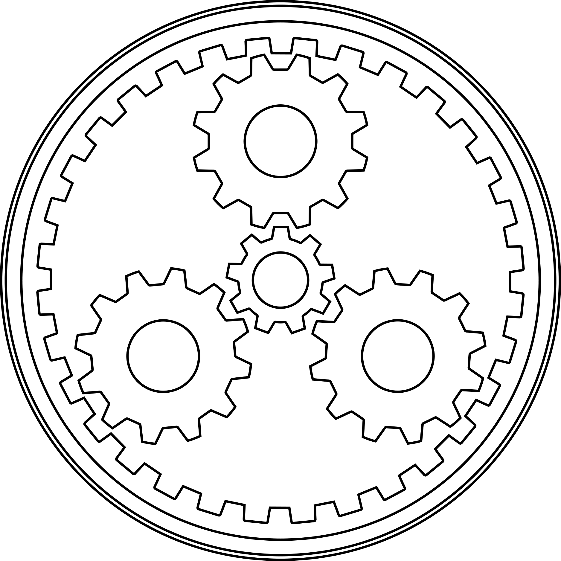 A black outline of a planetary gear. The logo of ACMI Group.