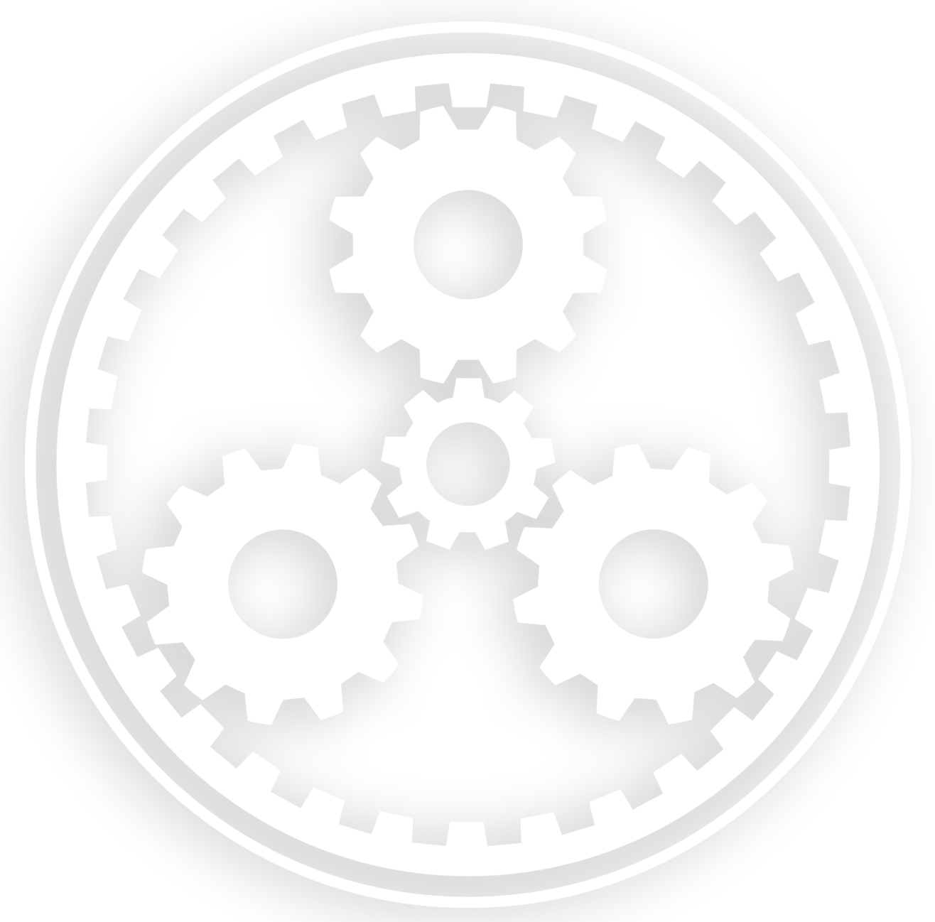 A white outline of a planetary gear. The logo of ACMI Group.