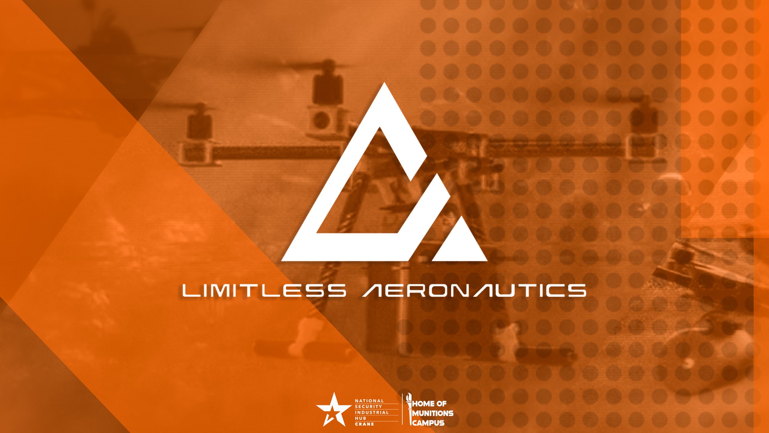 An image of a drone behind the text "Limitless Aeronautics"