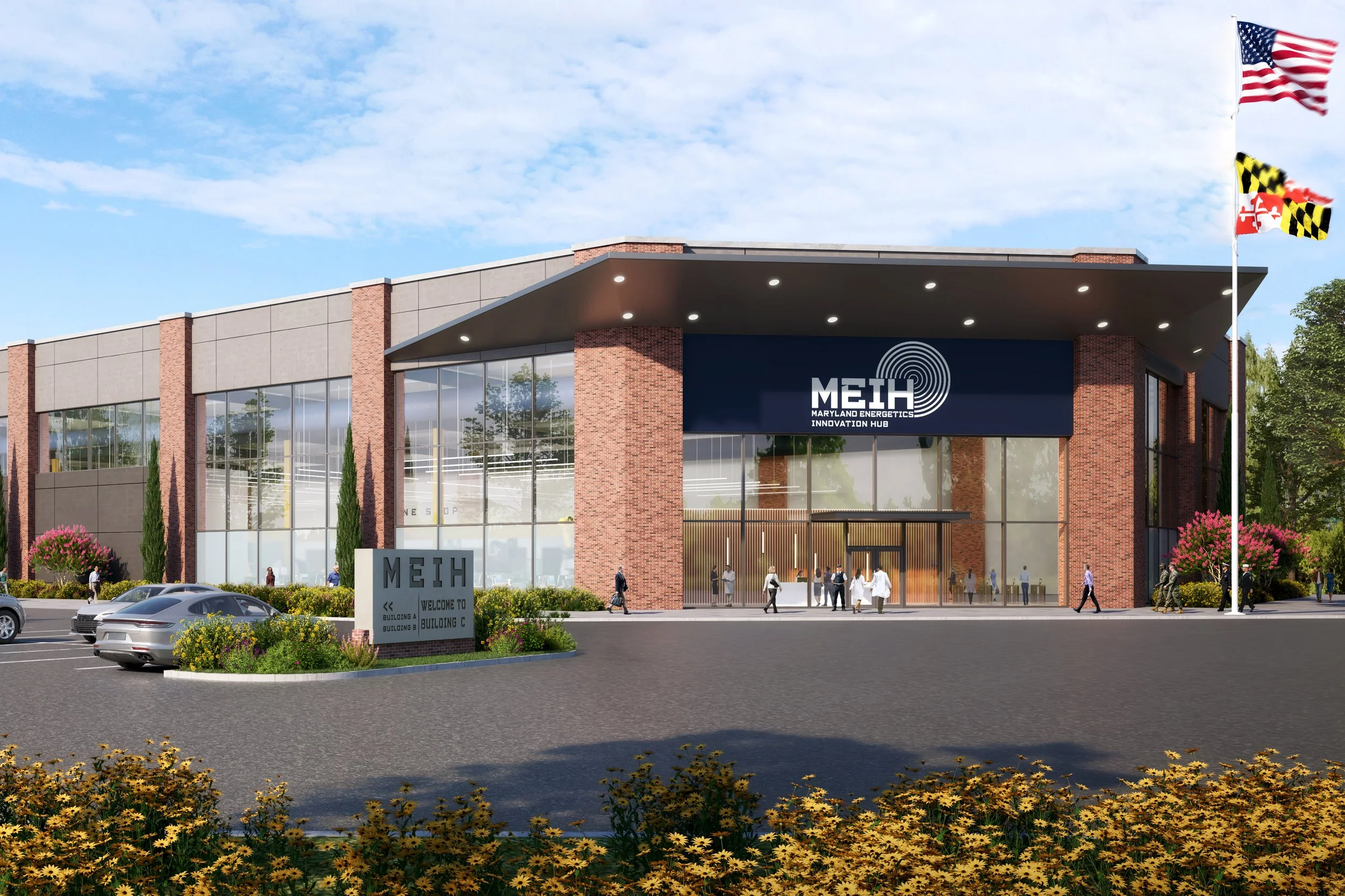 ACMI’s Maryland Energetics Innovation Hub: Exterior rendering of one of the buildings