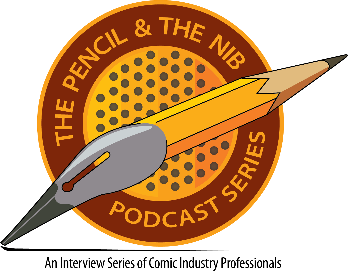Logo for The Pencil & The Nib podcast featuring a pencil with a nib tip, integrated into a circular badge with the text "The Pencil & The Nib Podcast Series."