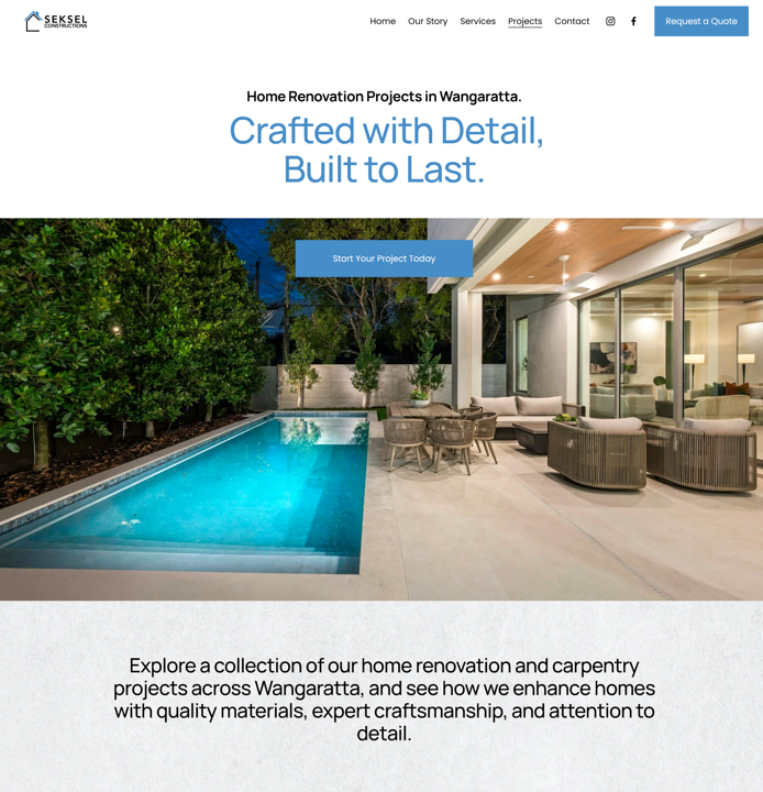 Seksel Constructions website showcasing renovation and carpentry projects in Wangaratta.