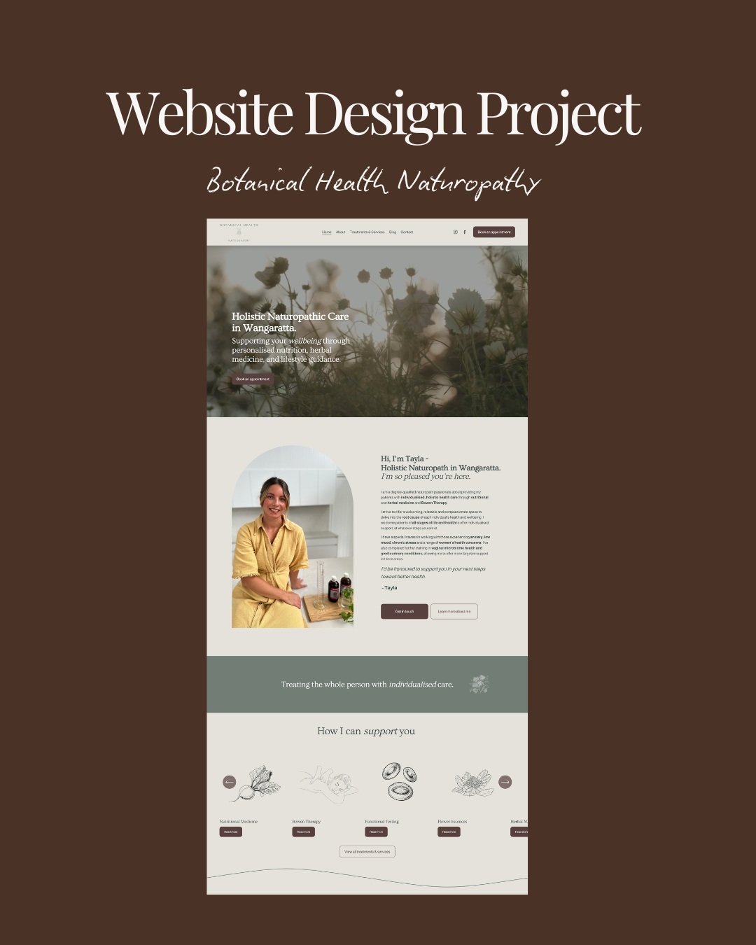 A website designed to feel as calm, welcoming and considered as the business behind it. 🌿

Botanical Health Naturopathy is a Wangaratta based naturopathy clinic offering personalised care both in-clinic and via telehealth.

For this project, the goa