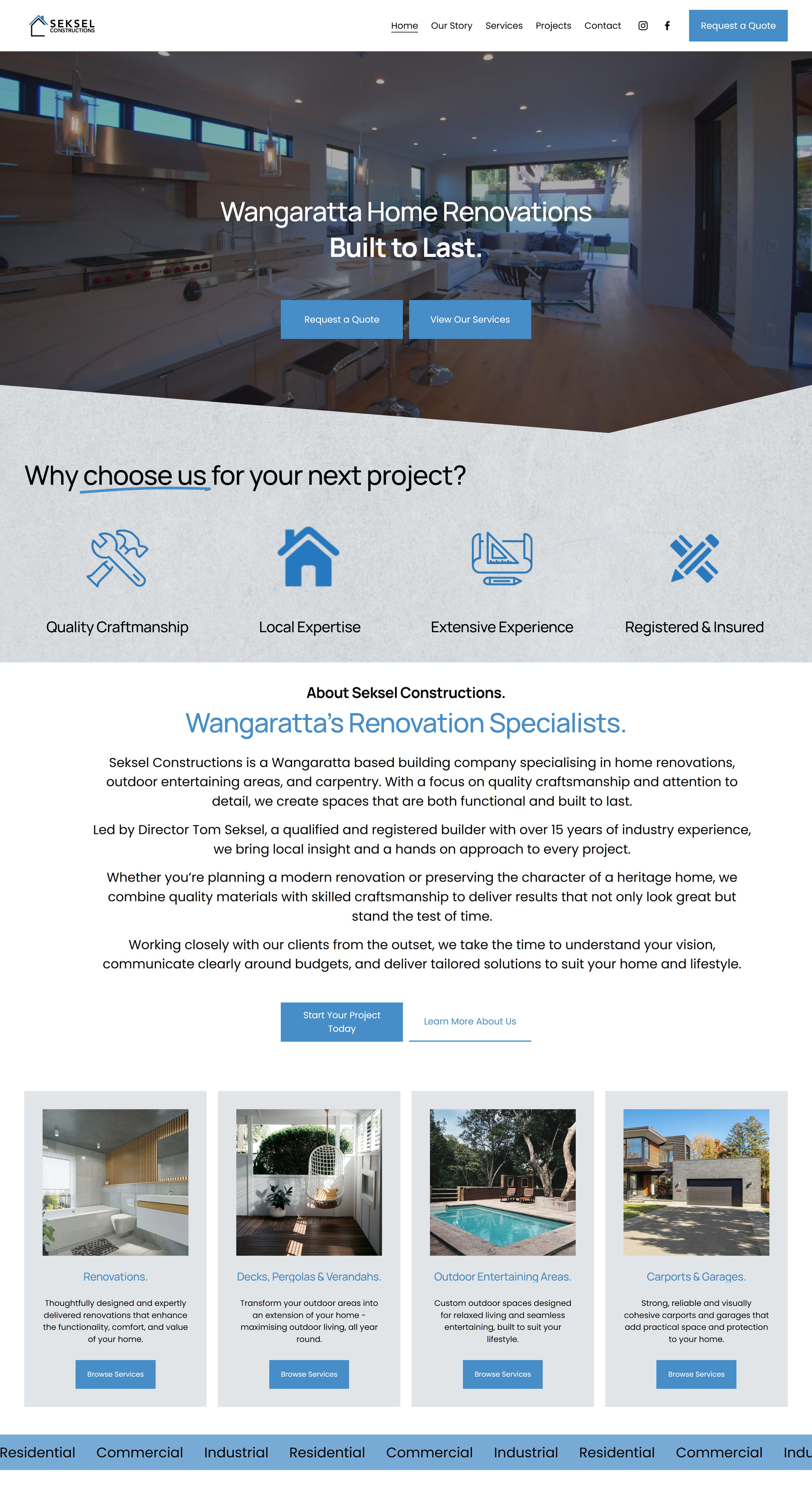 Seksel Constructions website homepage designed by The Operations Studio for a Wangaratta building business.