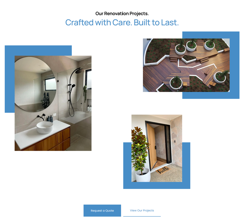 Seksel Constructions website services page showcasing renovations, outdoor living and carpentry.