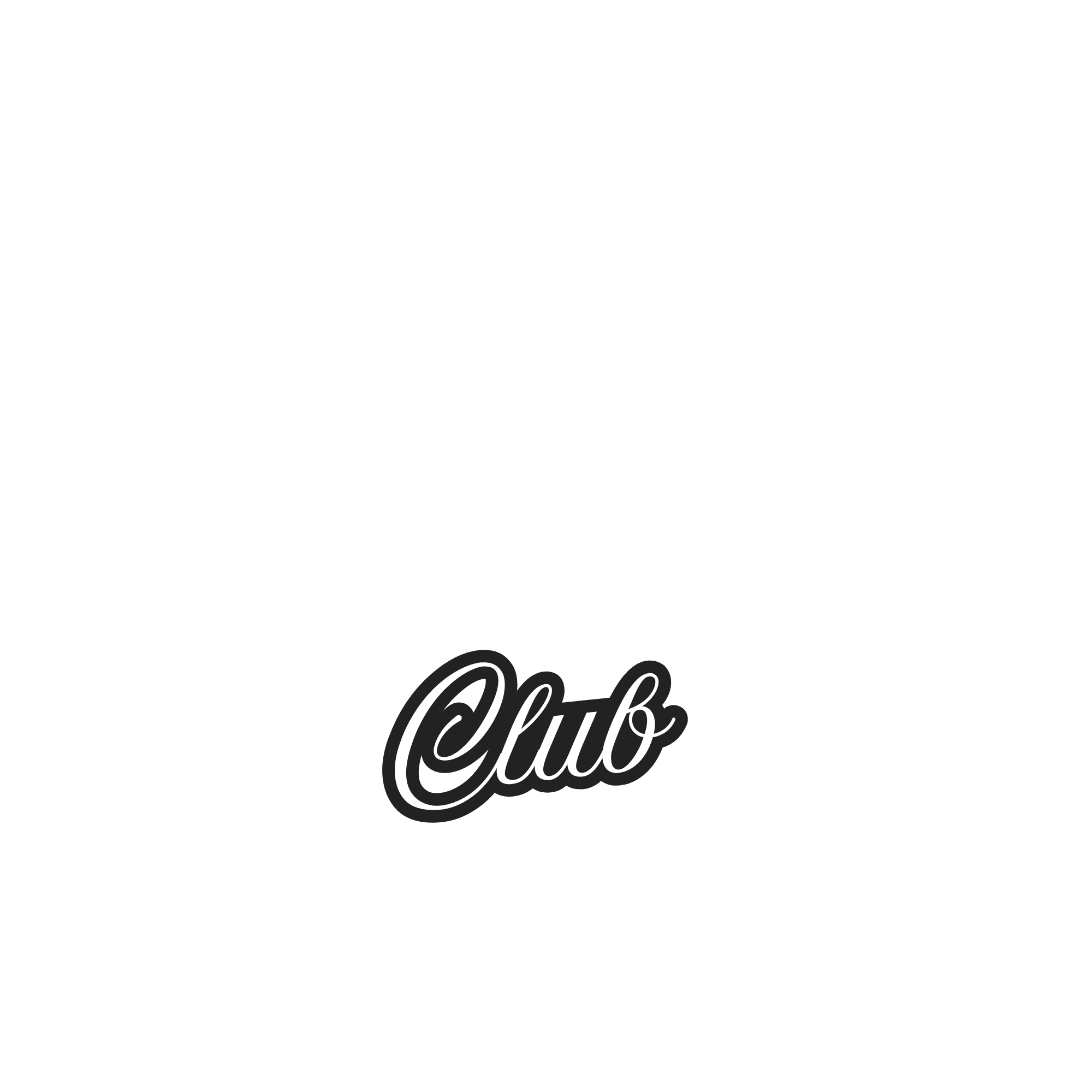 Stylized black and white text design with phrases 'Stranger Things' and 'Club' in different fonts.
