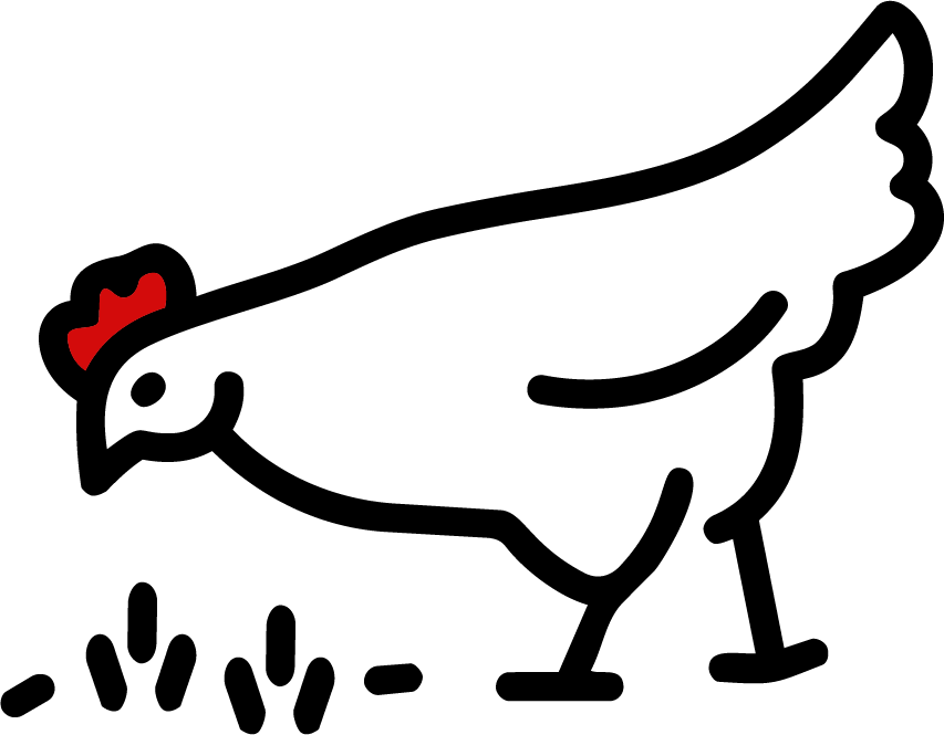 Illustration of a rabbit with a red nose and red ears, facing to the right, on a white background