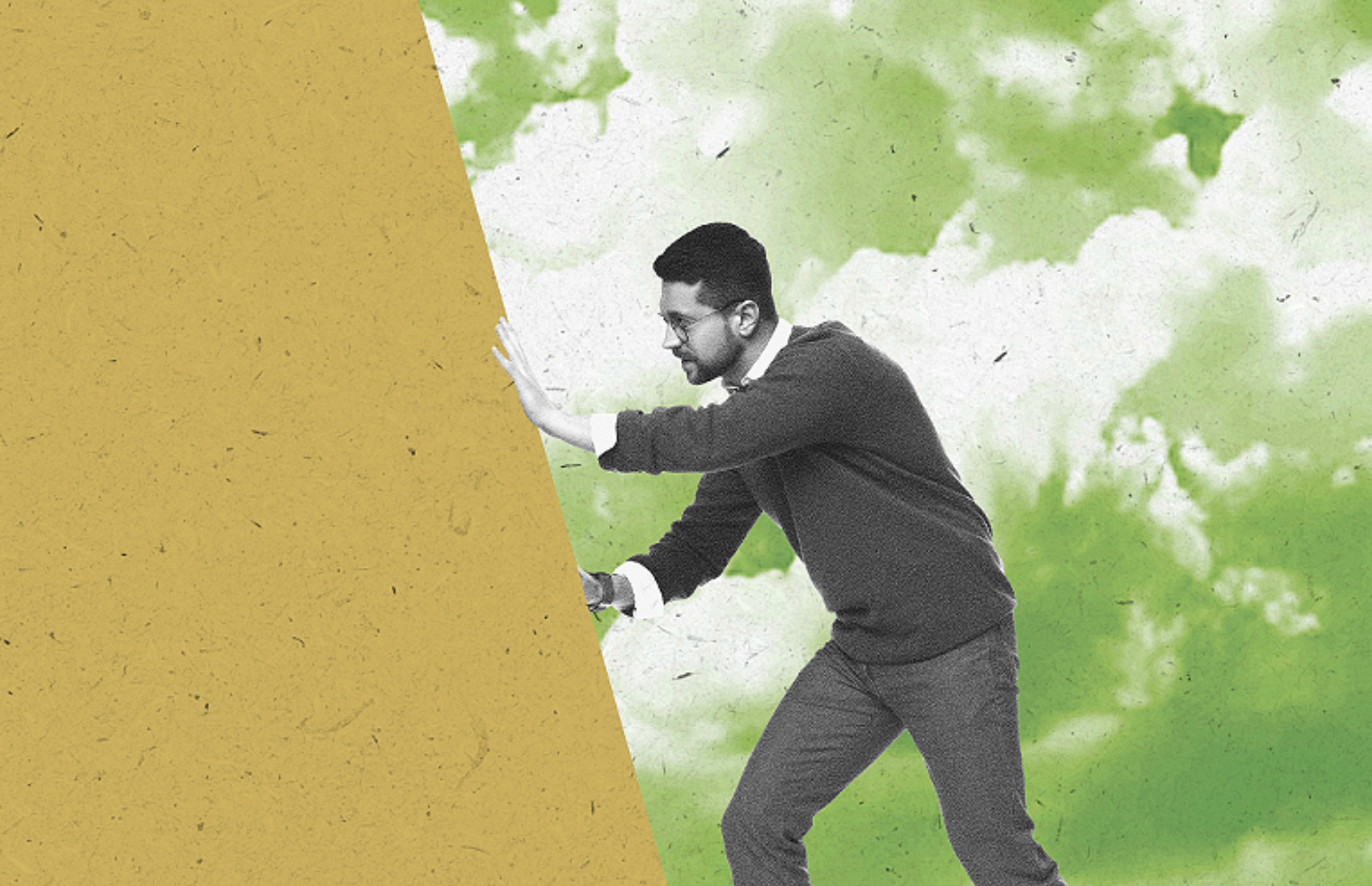 An illustration of a man pushing a wall