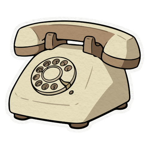 Illustration of a vintage beige rotary dial telephone.