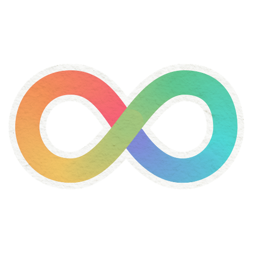 Rainbow-colored neurodiversity symbol.