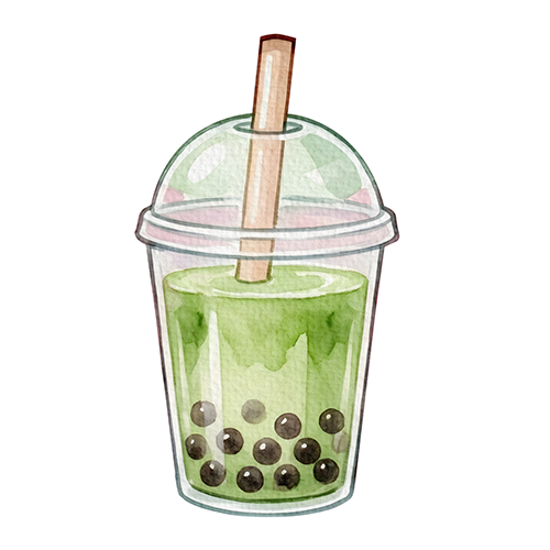 Green bubble tea decorative graphic.