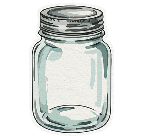 Illustration of a clear glass jar with a metal lid.
