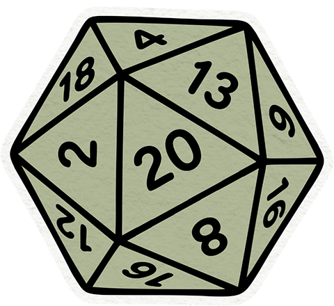 A twenty-sided die from tabletop role-playing games.