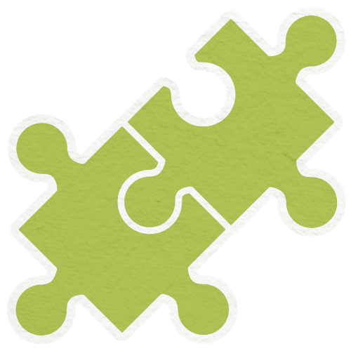 Two green jigsaw puzzle pieces connected together.