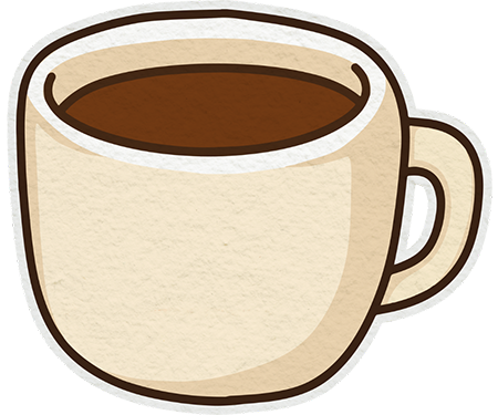 A decorative illustration of a cup of coffee.