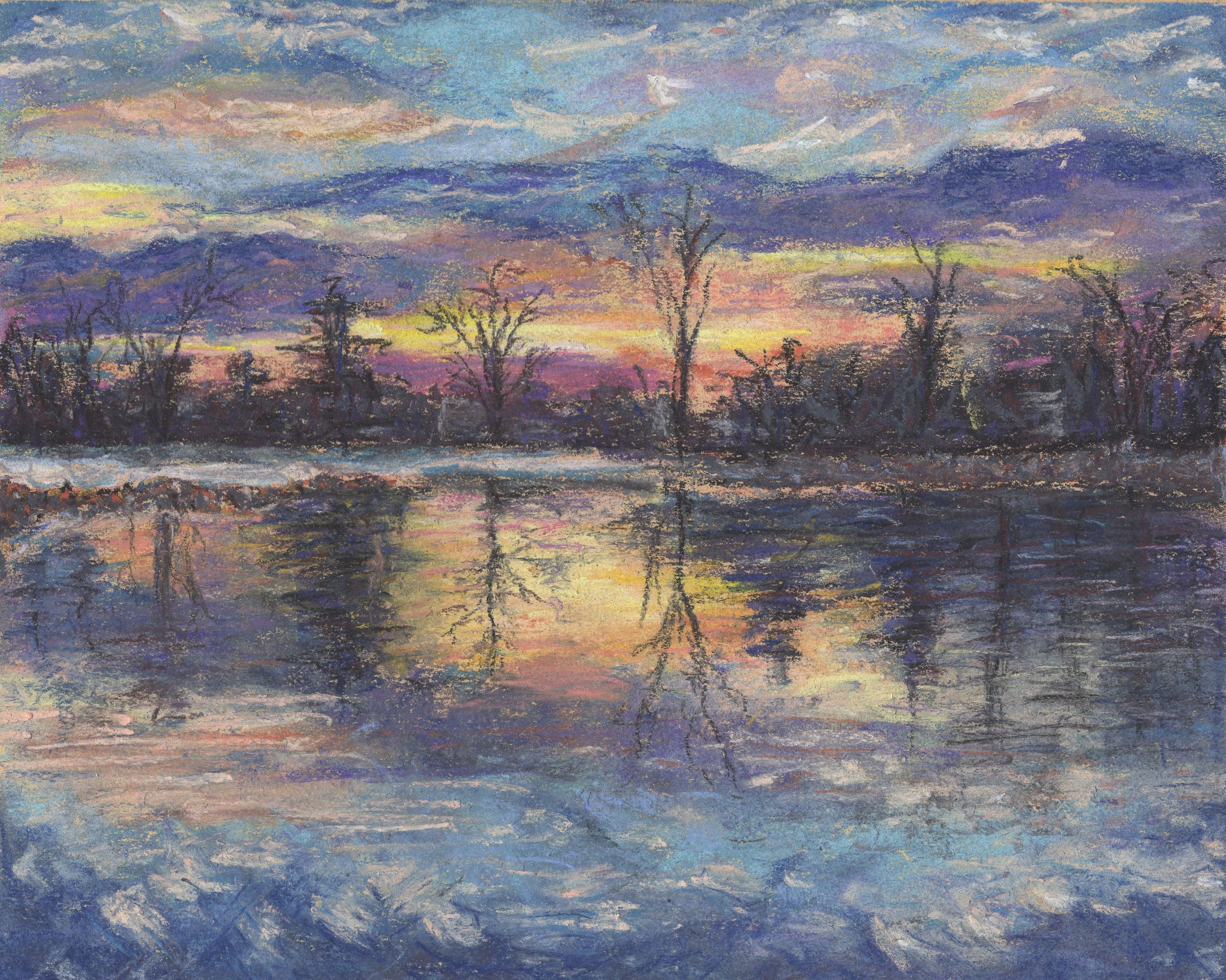 Winter Sunset on Richwood Lake - Art Print