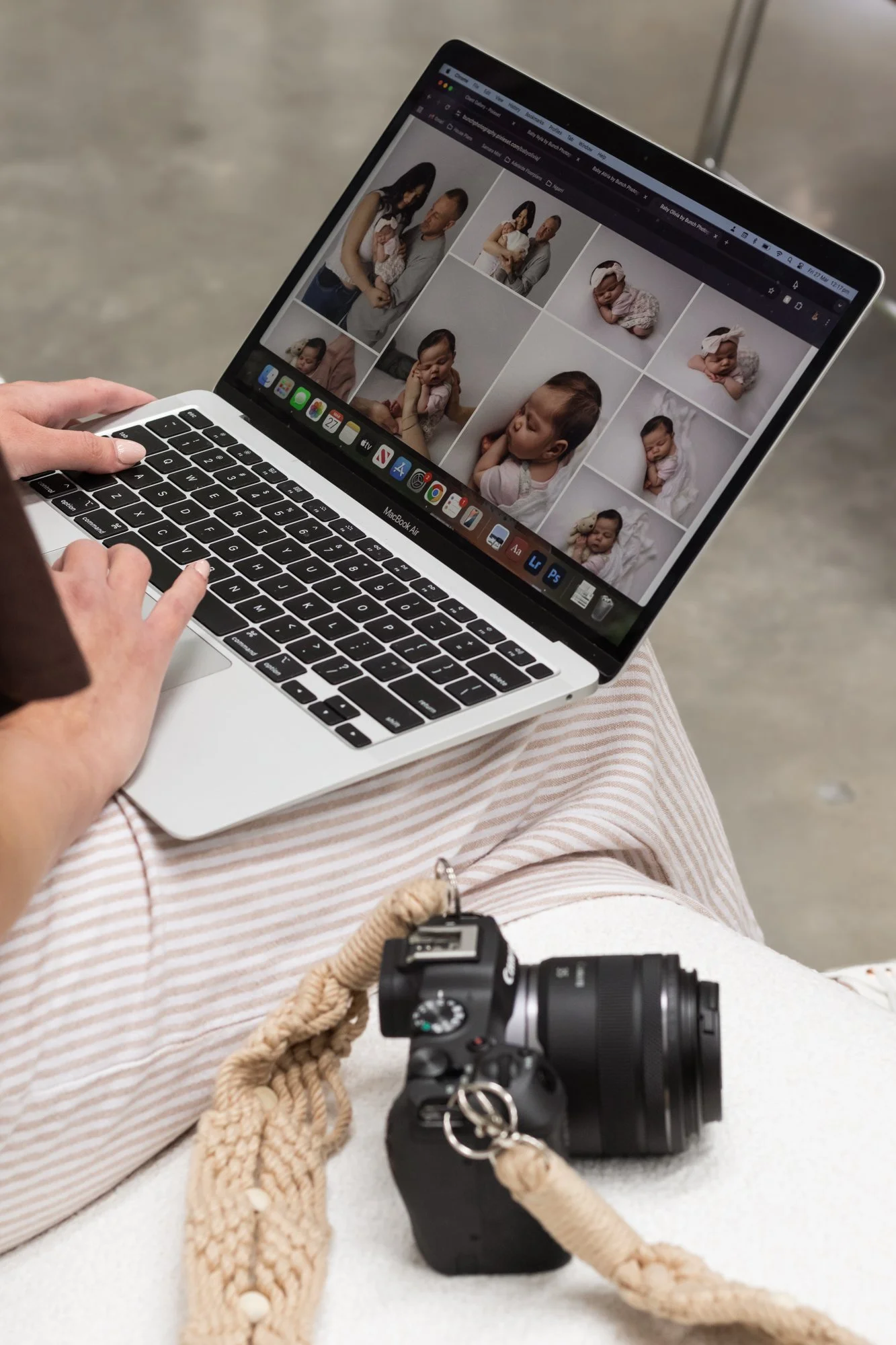 Newborn photography gallery on laptop Photographer Melbourne
