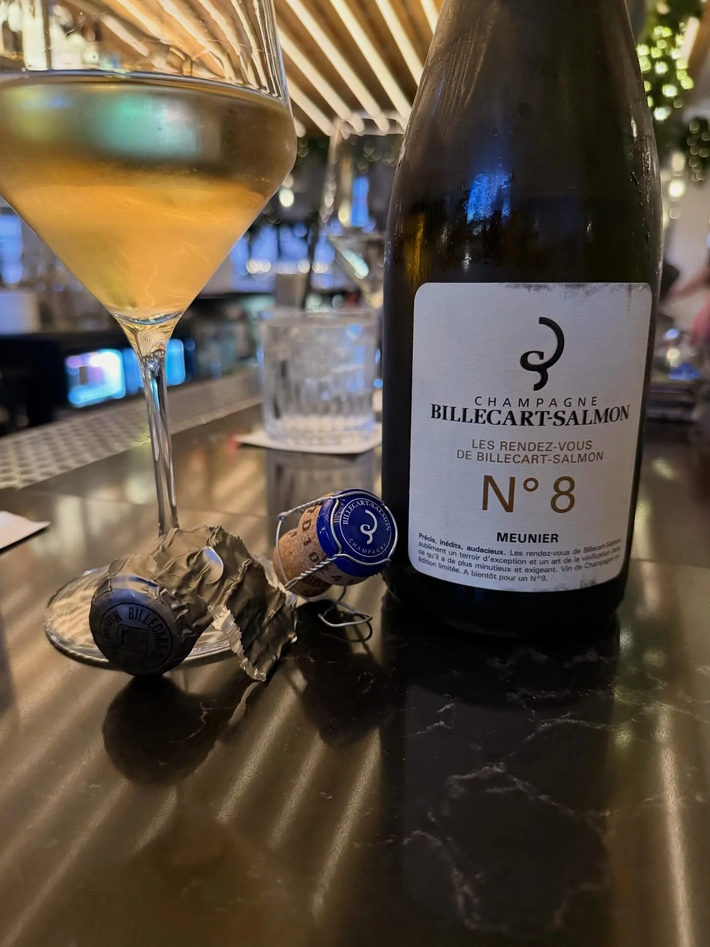 Billecart-Salmon &ndash; Les Rendez-Vous de Billecart-Salmon No. 8
100% Meunier | Extra Brut
Dosage 2g
	&bull;	Fermentation in stainless steel
Terroir Expression-Chalk subsoils with slightly cooler, clay-rich topsoil
	&bull;	Greater mineral drive and