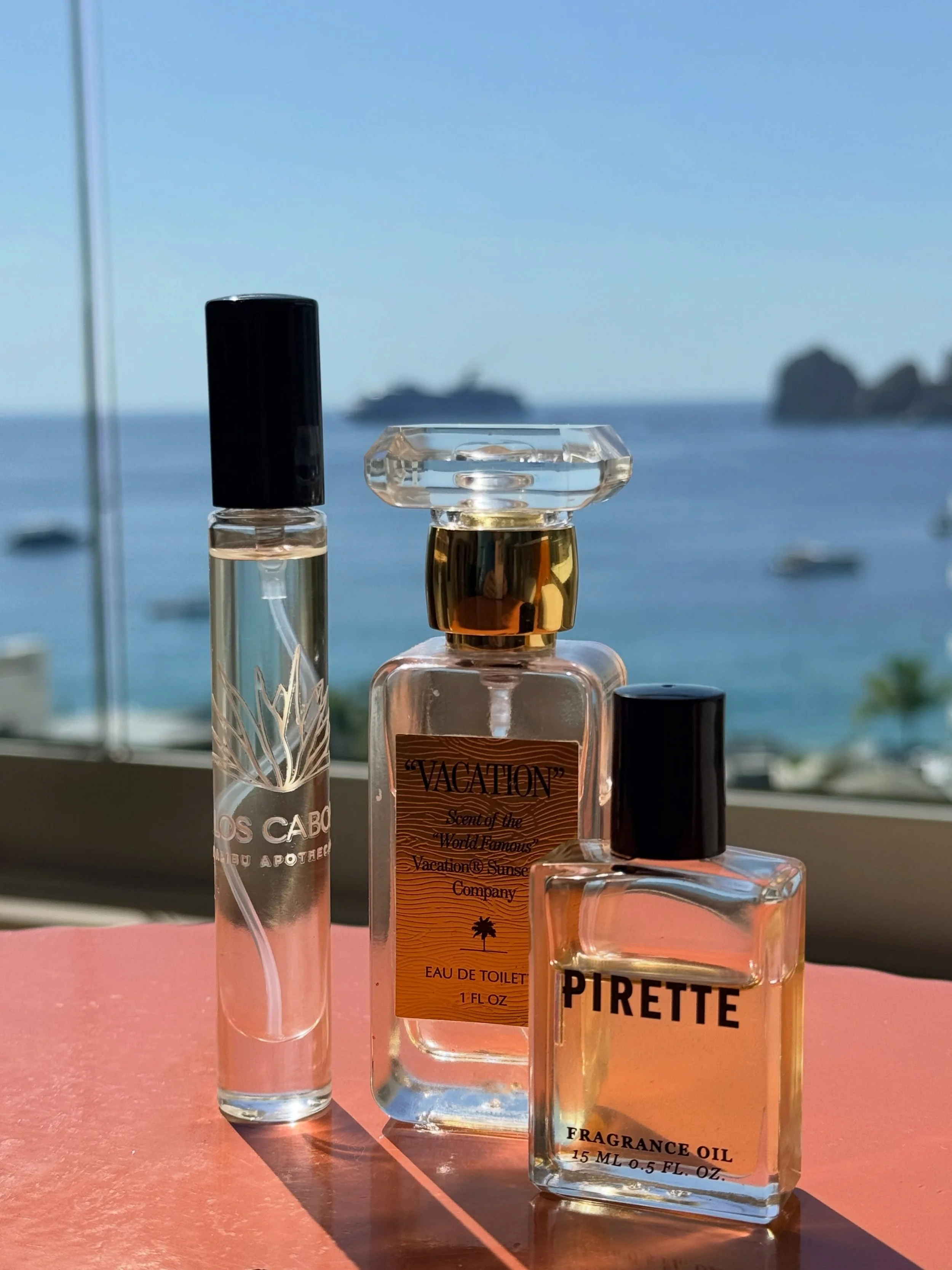 Cabo vacation stack
  Malibu Apothecary &mdash; Los Cabos &mdash; @malibuapothecary 
  This is the Los Cabos roller fragrance: lime, cardamom, grapefruit, agave flower, cedarwood, cacao and vanilla. 
Vacation &mdash; &ldquo;VACATION&rdquo; Eau de Toi