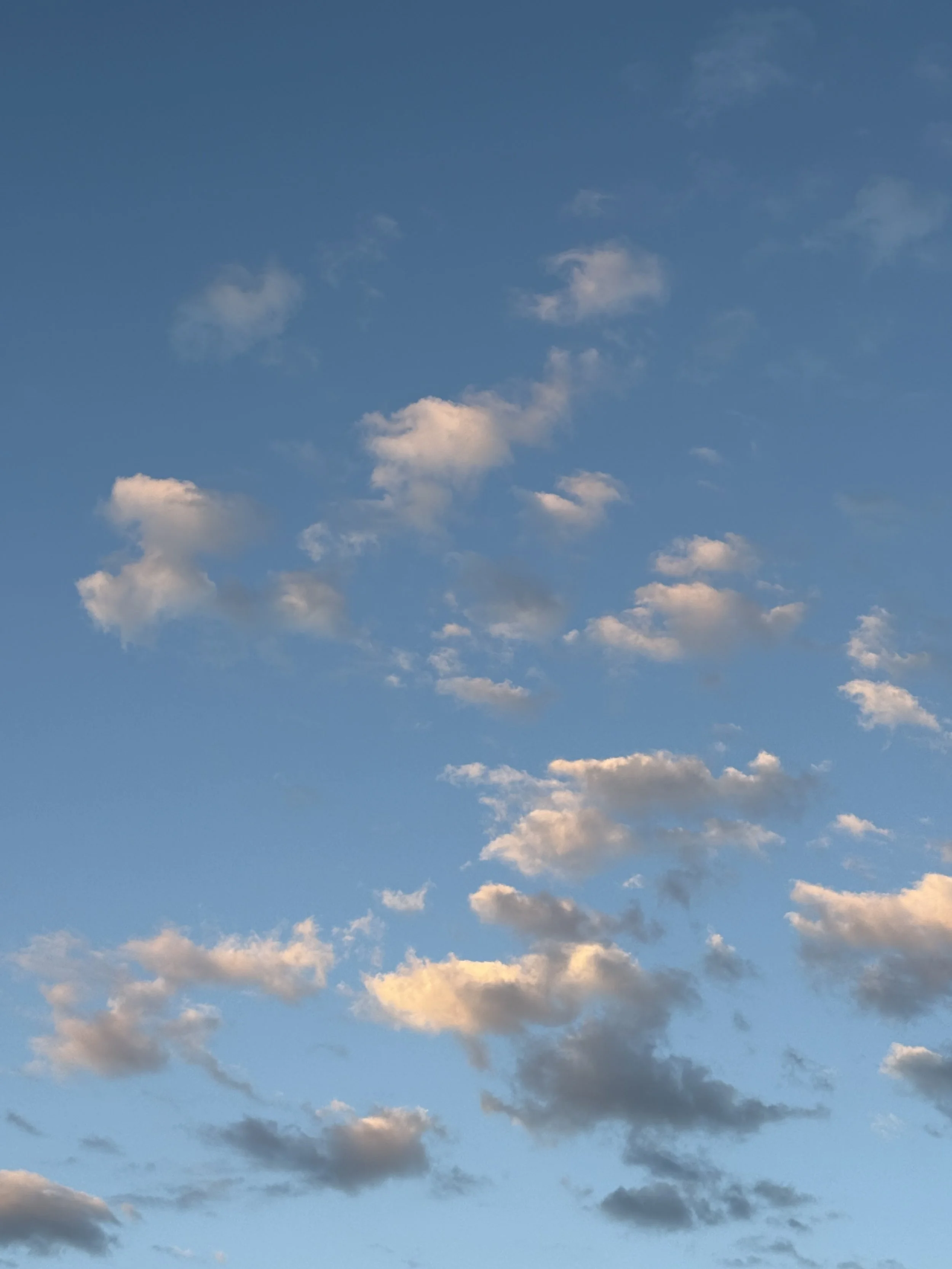 A blue sky with scattered white clouds.