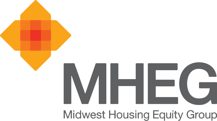 Logo of Midwest Housing Equity Group featuring an orange pixelated flower design and the company's name in gray text.