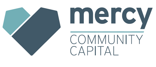 Mercy Community Capital logo with a stylized hexagon in two shades of teal and navy, and the company name alongside the text COMMUNITY CAPITAL.