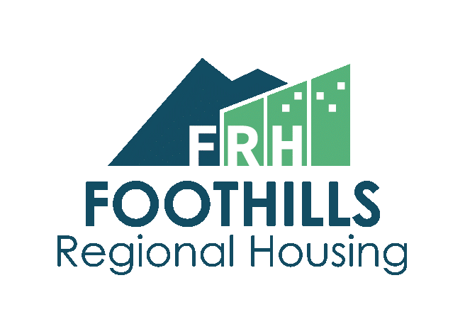 Logo of FRH Foothills Regional Housing with stylized mountains and bars resembling a city skyline.