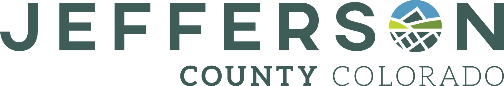 Jefferson County, Colorado logo featuring a mountain and landscape design within the letter 'O' in 'Jefferson'.