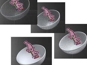 ピンクの魔法使いのキャラクターが白いボウルに入っている。