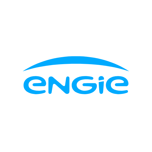 Logo featuring the word "Engie" in lowercase blue letters, with a curved blue line above it, symbolising energy and innovation on a white background.
