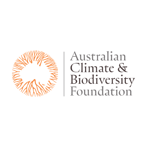 Logo for the Australian Climate & Biodiversity Foundation featuring an orange circular tree-root design beside the organisation name.