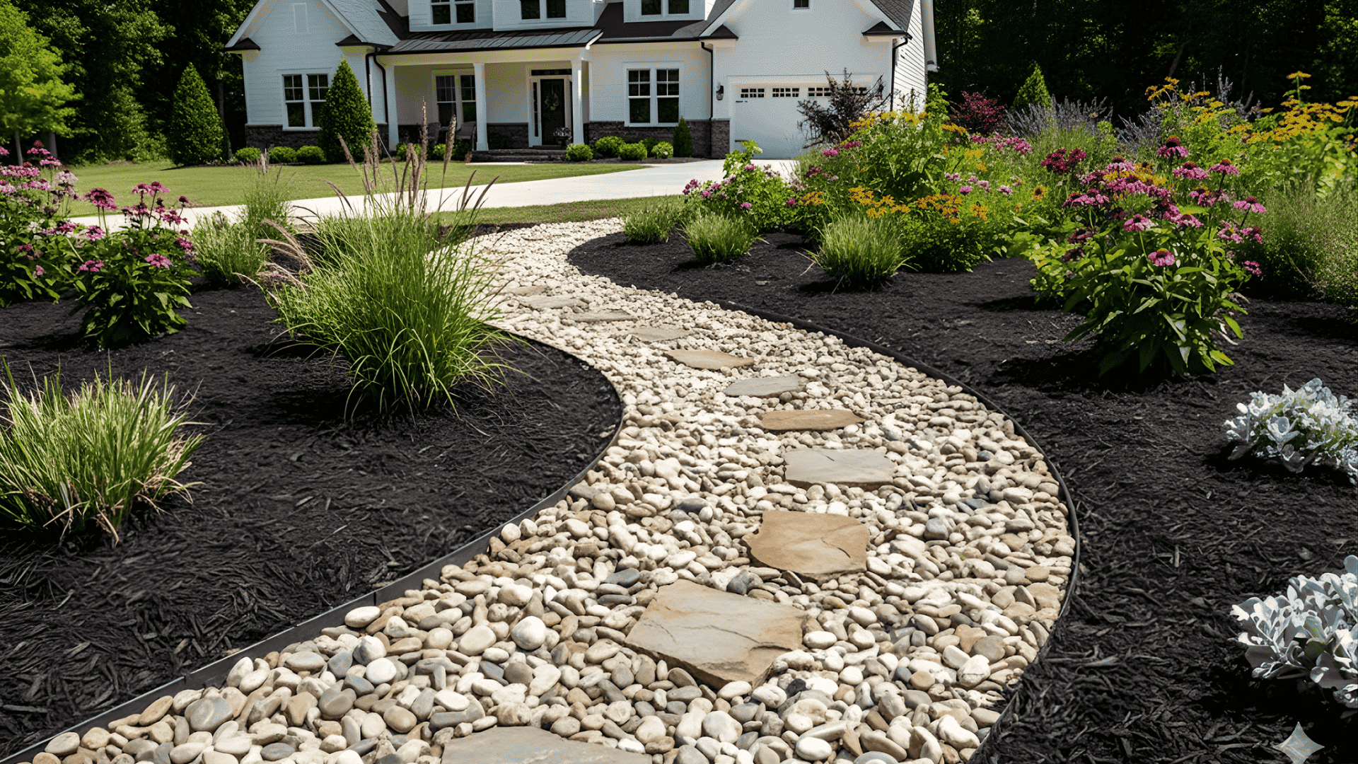 Lawn-to-gravel or mulch conversion