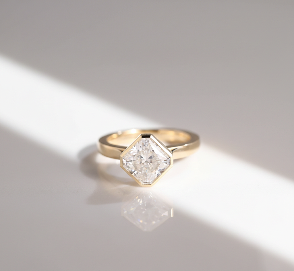 Contemporary Radiance, The Square Radiant Kite Bezel Solitaire