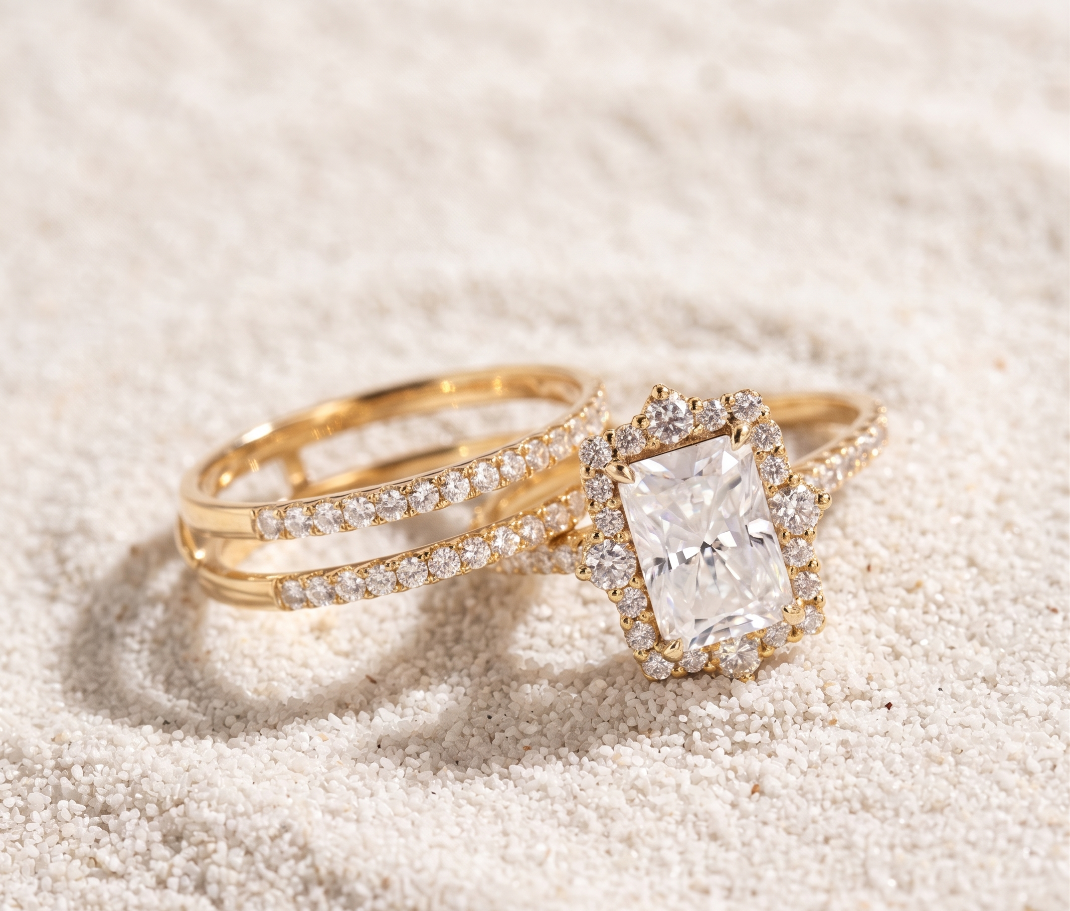 Maximalist Splendor, The Radiant Scalloped Halo with Triple Pavé Band